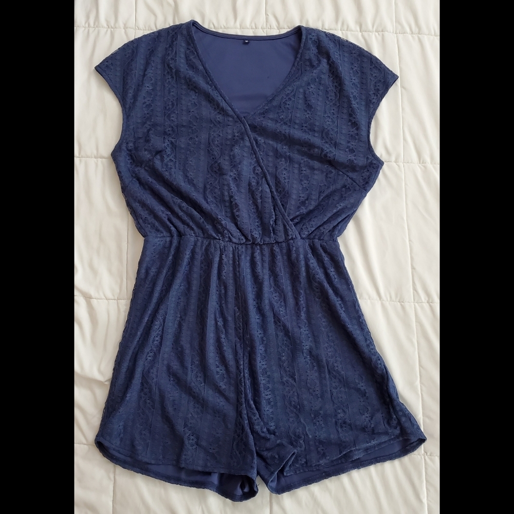 Navy Blue Lace Romper NWOT